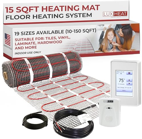 LuxHeat 15sqft Floor Heating Mat Kit – 120v Electric Radiant Floor Heating System – Heated Flooring System for Tile & Laminate - Includes UDG4 Programmable Thermostat w/GFCI, Alarm & Sensor