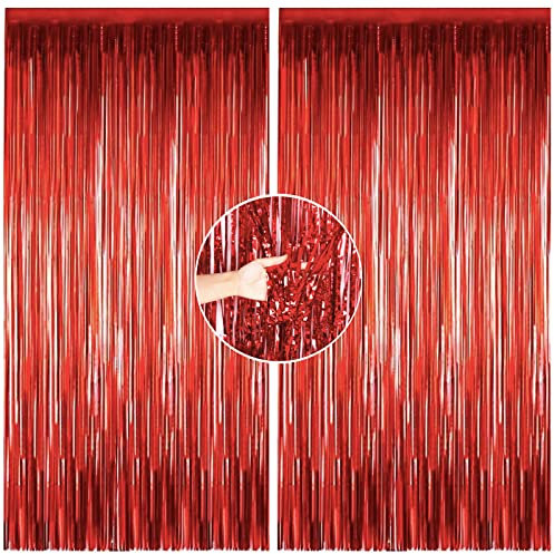 2Pcs 1m*2m Red Metallic Tinsel Curtains Union Jack British Party Backdrop Shimmer Foil Fringe Curtain Backdrop Hanging Streamer for Indoor Outdoor VJ Day 80th Anniversary Decorations