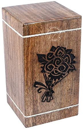 HIND HANDICRAFTS Beechwood Cremation Urns for Human Ashes Adult Large - Wooden Burial Urn for Columbarium - Funeral Urn Box (Bouquet, 250 Cubic Inches - MW)