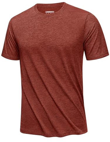 KEFITEVD Snabbtorkande sportskjorta för män, kortärmad, lätt, andningsbar, sommarskjorta, Mörk orange, XXL