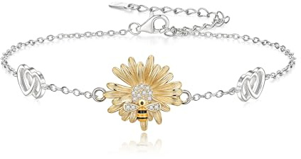 Clearine Bracelet Tournesol Coeur en Argent Sterling 925 Zircone Cubique Charme Réglable pour Femme