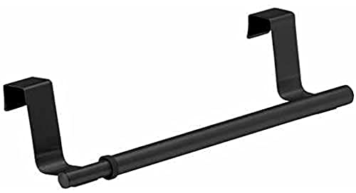 WENKO Tür-Handtuchstange Teleskop, Handtuchhalter zum Einhängen an Schrank & Schublade, ausziehbar, 22-35 x 6 x 7 cm, Edelstahl, Schwarz