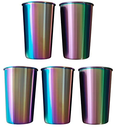 Irishom Edelstahl Becher 5er Set 500ml Bunte Stapelbare Metall-Becher Tassen für Reisen Outdoor Camping