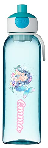 Ferocity Wasserflasche für Kinder Personalisiert mit Namen zur Schule Kindergarten Sportflasche für Getränke Auslaufsichere Trinkflasche mit einem starken Verschluss BPA-frei Mermaid [110]