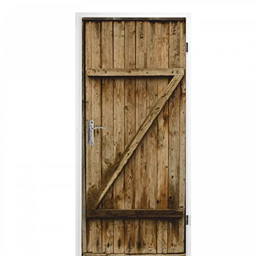 nikima Schönes für Kinder selbstklebendes Türbild - Holztür 0,9 x 2 m (16,66 €/m²) - Türtapete Türposter Klebefolie Dekorfolie Schuppentür Holzoptik Stalltür Gartentür