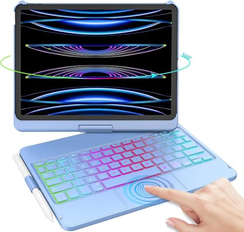 iPad Pro 11 inch Case with Keyboard, iPad Air 5/Air 4 10.9 inch Keyboard Case with Trackpad, Keyboard Case for iPad Air 5/Air 4 and iPad Pro 1-4 Gen, Backlit 10 Color & 360 Screen Rotation -Ocean Blue