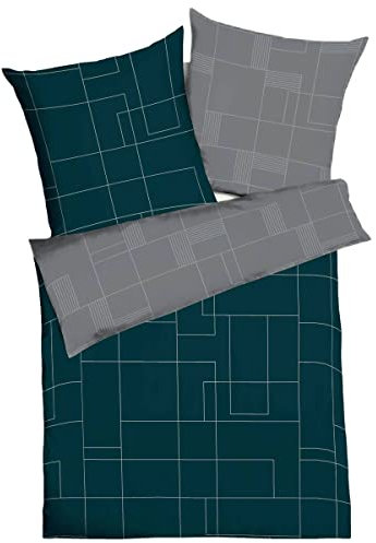 Kaeppel Feinbiber Biber Wende-Bettwäsche 200x200 + 2x80x80 cm Design Uptown 08888 smaragd dunkelgrün grau Karo kariert geometrisch