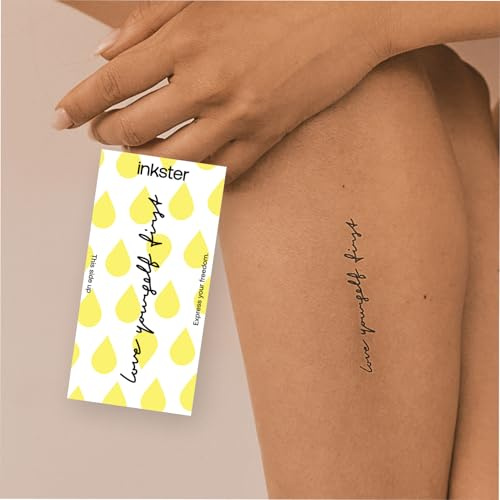 Inkster Tattoo Love Yourself First | Temporäre Tattoos 2 Wochen | Hautfreundlich & EU-Kosmetikzertifiziert | hochwertige Temporäre Tattoos aus pflanzlichen Inhaltsstoffen | wasserfest