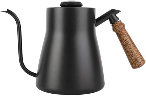 Hervidor de agua con termómetro, Cuello de cisne de la tetera del café del goteo del acero inoxidable 850ml con la manija de madera