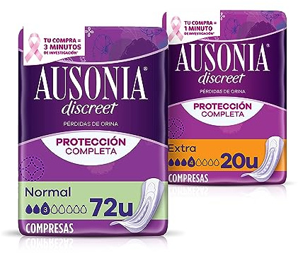 Ausonia Discreet Compresas Incontinencia Mujer, Pack de 2, 72 Compresas Normales + 20 Compresas Extra, Protección Completa que Apenas Notarás