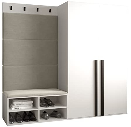 MEBLE KRYSPOL Garderobe MIRO Set 5 mit gepolsterten Paneelen Modern Design (Manila 02 (Creme), Weiß Matt + Schwarz Matt)