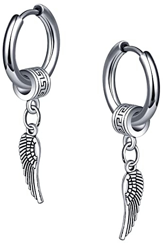 MicVivien Acciaio Inossidabile Orecchini a Cerchio con Pendente a forma di ali d'angelo/ancora/foglia d'acero Orecchini Cerchio con Ciondolo per Donna Uomo