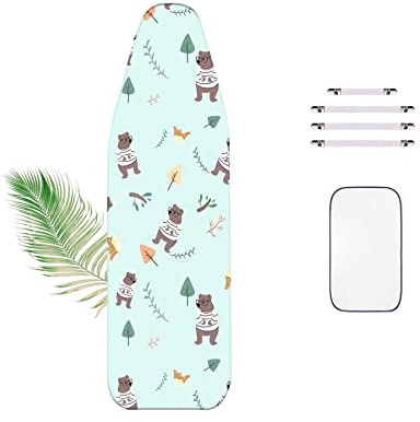 Extra Large - Copriasse da Stiro, Cotone Ispessito - Design 2 In 1, Disegno di Un Orso Dei Cartoni Animati, con 4 Chiusure di Fissaggio, per Il Copriasse di Ricambio Del Tavolo da Stiro A Vapore