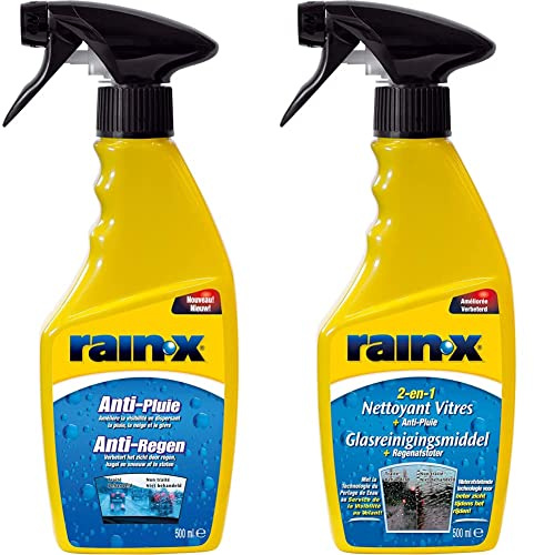 Rain-X Anti-Pluie 500 ML & 2-en-1 Liquide Lave Glace Voiture Vitre avec Traitement Anti Pluie Pare Brise 500 ML