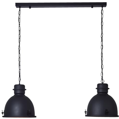 Lightbox 2 flammige Hängelampe - höhenverstellbare Pendelleuchte im industriellen Stil - 115 cm Höhe & 95 cm Länge - 2 x E27 Fassung - max. 52 W - aus Metall in Schwarz Korund