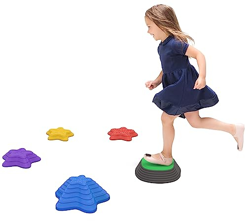 ZONEKIZ Flusssteine, 5-tlg. Balanciersteine für Kinder, Stapelsteine, Rutschfestes Balancespiel, Trittsteine bis 80 kg Belastbar, für Indoor, Outdoor