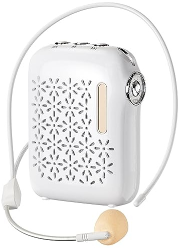 Amplificateur Vocal 20W pour Enseignants avec Microphone Filaire Casque, Haut-Parleur Bluetooth Portable Rechargeable, 12H Temps de Travail, pour Enseignement, Coach, Salle de Classe (Blanc)