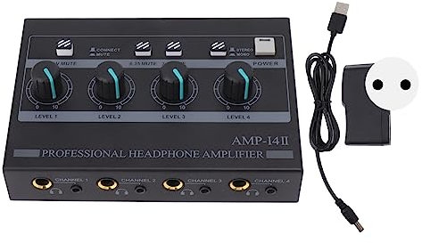 TTOCAR 4 Channel Headphone Amplifier Stereo Metal Amplifier Mini Headphone Splitter for Studio and Stage 100 to 240 V (#1)