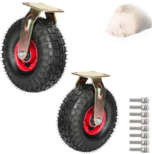 Luftreifen Gummi Rollen, Strapazierfähige Lenkrollen, Bockrollen, Ø 200/250mm, Tragfähigkeit 200KG, Leicht Zu Installieren, Für Trolleys, Möbelroller Transportroller, Werkbank Rollen