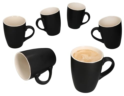 MamboCat Creamy Nero 6er Set Kaffeebecher schwarz & creme I 300ml, H 11cm I matte Steingut-Becher mit Henkel für 6 Personen I Tassen für Heißgetränke wir Tee, Kakao, Latte Macchiato & Co