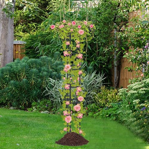 LKUOU Rankhilfe Obelisk,Gurken Rankhilfe,Rosenbogen,Ranksäule für Kletterpflanzen, Metall, freistehend, Rosenturm(Size:90cm/35.4in)