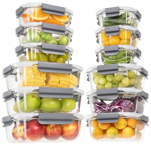 GENICOOK 24 Recipientes de Cristal Con Tapa Para Alimentos, Cajas de Preparación de Comida, Almacenamiento Hermético Para Cocina