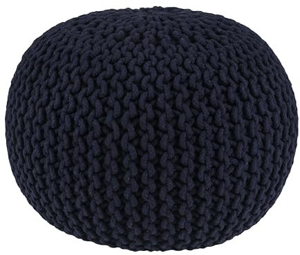 RIANGI Knitted Pouf Ottoman Foot Rest - Poofy Ottoman Furniture - Stuffed Floor Poufs for Sitting, Elegant Poof Ottomans, Versatile Round Pouffe for Living Room Decor - Navy