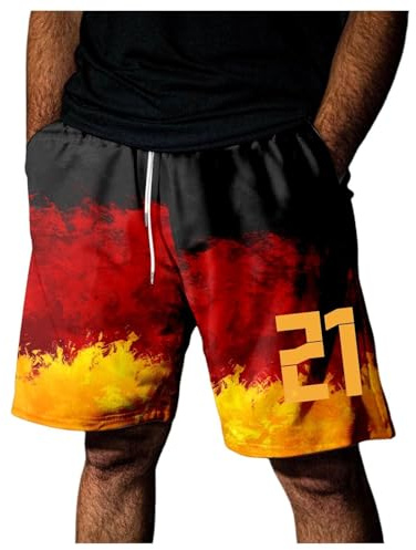 Deutschland Shorts Herren EM 2024 mit Spielernummer für Germany Fans Supporter Sport Shorts Fanartikel Geschenk für Fußball Trikot Fans Netzstoff Sommer Männer Kurze Hose mit Gummizug Kordelzug