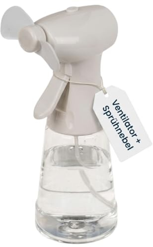 MIJOMA Sprühflasche mit Ventilator, tragbar für Sommertage, 22 cm, Hellgrau