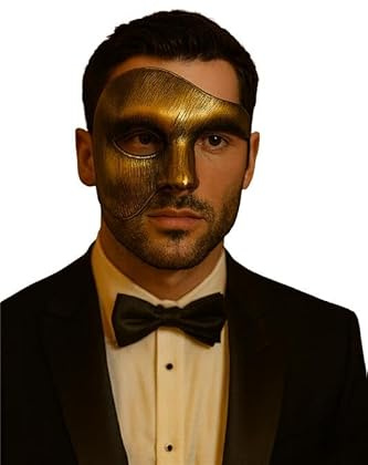 Komonee Half Face Halloween Mask Phantom Of the Opera Costume Adult Outfit Venetian Carnival Masquerade Party Fancy Dress Cosplay For Men Women