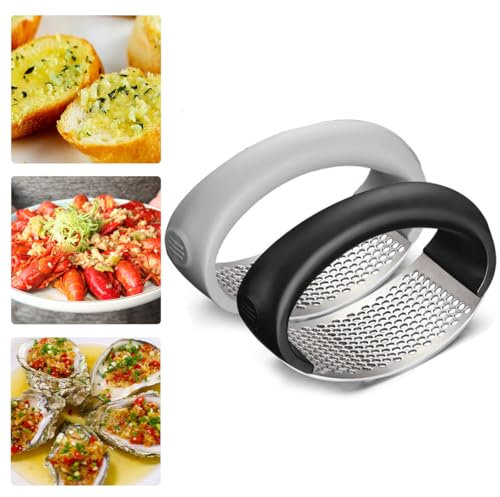Garlic Press, Garlic Press Rocker Crusher Masher, Portable Manual High Performance Garlic Mincer, Garlic Chopper for Household Kitchen Appliances (Grey + Black)