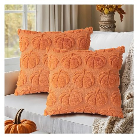 2er Set Herbst Winter Kissenbezüge 45x45 cm Dekorative Kissenbezug Kürbismuster Kunstfellwolle Weicher Plüsch Kissenhülle Sofakissenbezug Stuhl Schlafzimmer Wohnzimmer Heimdekoration(Orange) | Winter Heimdekoration, Kissenhülle, Sofakissenbezug, Weicher Plüsch, Sofa, Stuhl, Schlafzimmer, Wohnzimmer, Stuhl