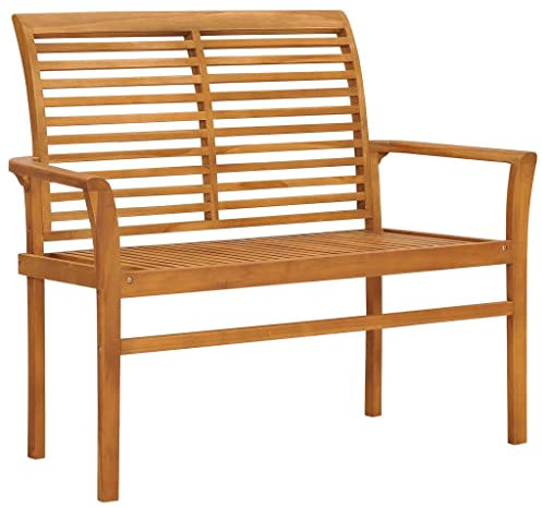 HETFTJN Esszimmerbank Bierbank Bad Banks Garden Bench - Gartenbank mit Anthrazit Auflage 112 cm Massivholz Teak für Balkon Garten Draussen Terrassen