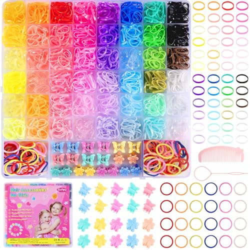 Funtopia 46 Couleurs Kit d'Accessoires pour Cheveux pour Filles, avec Bandes Élastiques Multicolores, Pinces à Cheveux Fleur et Papillon, pour Bébés et Enfants