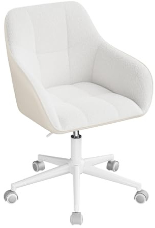 WOLTU Sedia Ufficio con Braccioli e Rotelle, Poltroncina Regolabile in Altezza Girevole, Sedia da Trucco, Bouclé + PU, Crema+Grigio BS175grcm