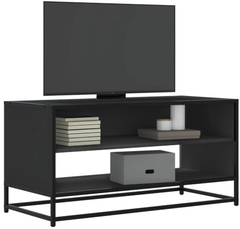 Homgoday Arredo TV-ställ svart 91 x 40 x 46 cm i spånskiva och metall, TV-ställ låg TV-skåp för vardagsrumsbord industriellt TV-ställ vardagsrum