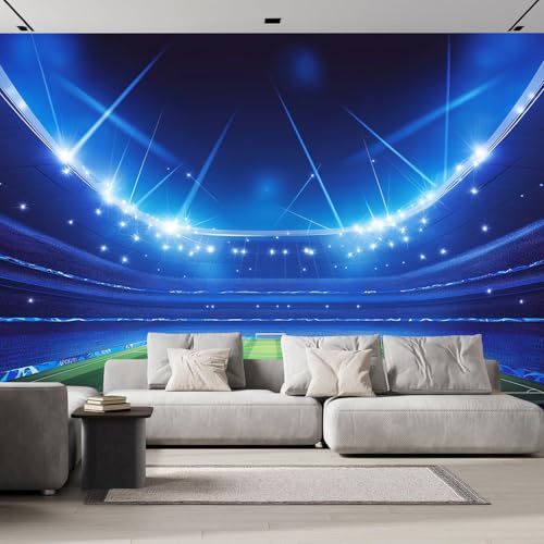 Campo Fútbol Azul Papel pintado mural de 250×175cm, Efecto Espacial 3D 3D,mural pared tela seda para dormitorio sala estar decoración paredes fondo de TV