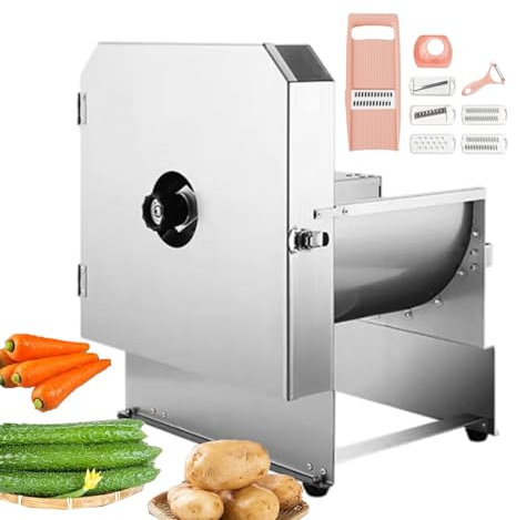 forplubossmmp Cortadora De Verduras Eléctrica, Trituradora De Verduras Comercial con Juego De Rallador Y Comedero De 22X14 Cm, Cortadora De Alimentos Eléctrica Profesional para Papas Ensaladas,Square