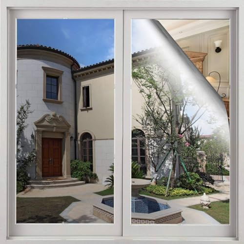 Volcanics One Way Window Film Privacy Film for Glass Windows, Heat Reflective Mirror Window Tint Film Home, Anti Glare Static Cling Window Stickers, Silver 60 x 199CM