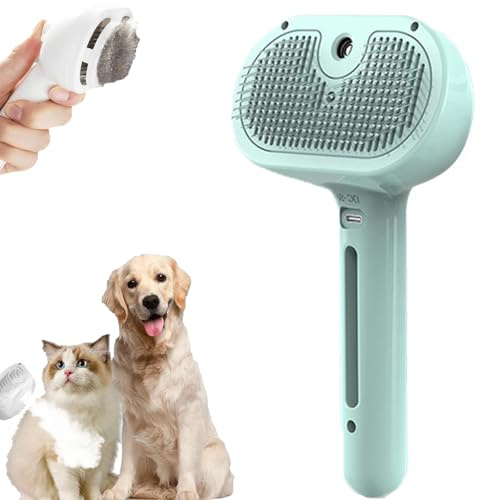 3-In-1 Fellbürste Mit Sprühnebel, Katzenbürste Mit Dampf, 3-In-1 Haustier-Grooming-Dampfbürste, Entfernt Lose Haare, Mit Selbstreinigungsfunktion, Smoothing (GREEN)