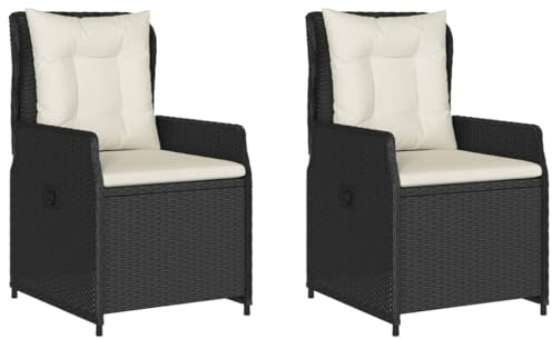 Massbinet Gartensessel 2 STK. Verstellbar Schwarz Poly Rattan Schwarz Vollverflechtung
