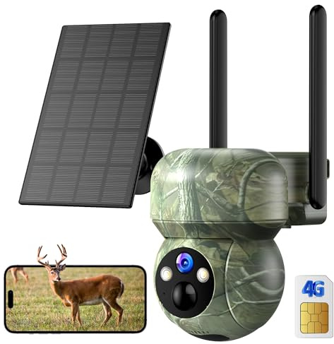 SIIOOE 4G LTE Überwachungskamera Aussen Solar Wildkamera: 2K Überwachungskamera Akku mit SIM Karte - Outdoor Kamera Kabellos mit Bewegungsmelder Wasserdicht Nachtsicht Farbe IP66