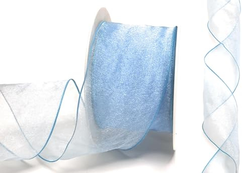 s.dekoda Schleifenband Organza 25m x 60mm Hellblau Organzaband mit formbaren Drahtkanten Geschenkband [D3142-754]