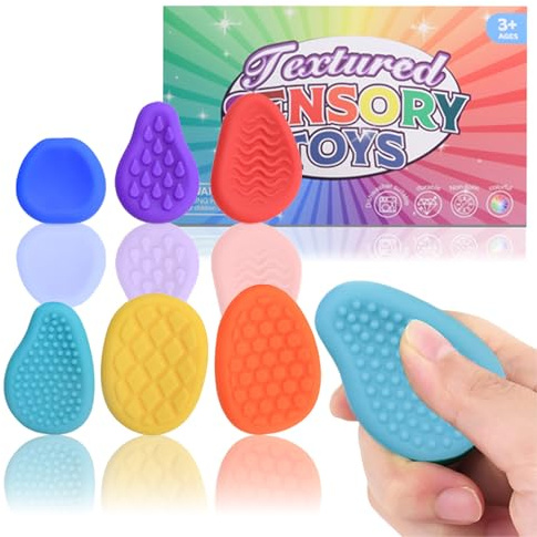 Melearch Fidget Toys - Pietra Sensoriale per Adulti, 6 Pietre Antistress Testurizzate in Silicone per Bambini Autistici, Giocattoli Antistress per Alleviare l'Ansia, Premi per Studenti in Classe