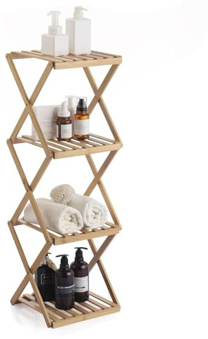 Ichigo Ichie Estantería Plegable de Bambú de 4 Niveles, Estante de Almacenamiento Multifuncional para Hogar y Baño, Ideal para Toallas, Cosméticos, Perfumes y Plantas, 29.8x28x91cm