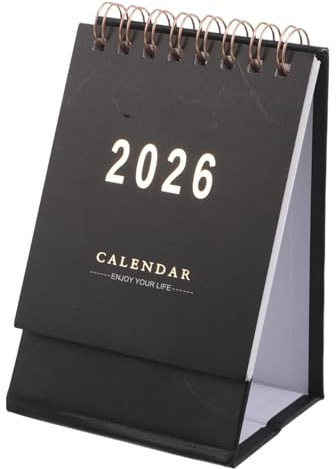 STOBOK Mini Desk Calendar 2026 Monthly Planner Portable Standing Flip Small Table Calendar for Home Office Decor Black
