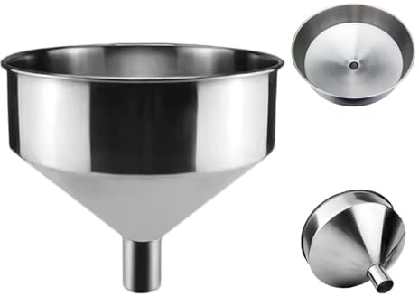 Embudo de metal con filtro, embudo de acero inoxidable, de aceite doméstico, extragrande para llenar botellas, líquidos, aceites, polvos, frijoles, mermeladas industriales..