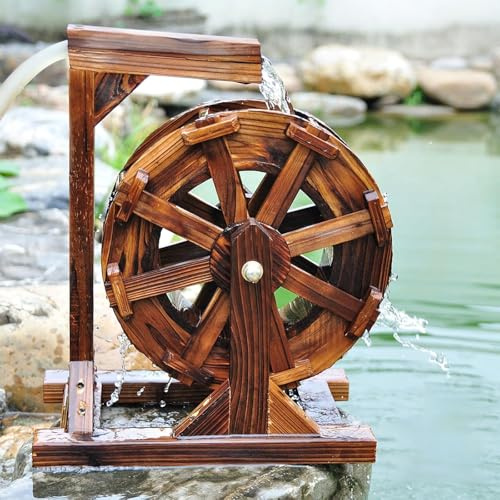Holz Wassermühle, Wasserspiel Garten Brunnen Wasserrad, Wheels Wasserlandschaft Handgemacht, für teich,Patio,Yard,Aquarium,Terrasse, Freistehende Gartendekoration(67 * 28 * 77cm/26.4 * 11 * 30.3in)