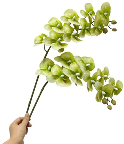 Orchideenstiele, 96,5 cm, künstliche Blumen, fühlt sich echt an, Latex, künstliche Phalaenopsis-Zweige, weiß, künstliche Blumen für Hochzeit, Party, Zuhause, Garten, Dekoration (grün, 96,5 cm)