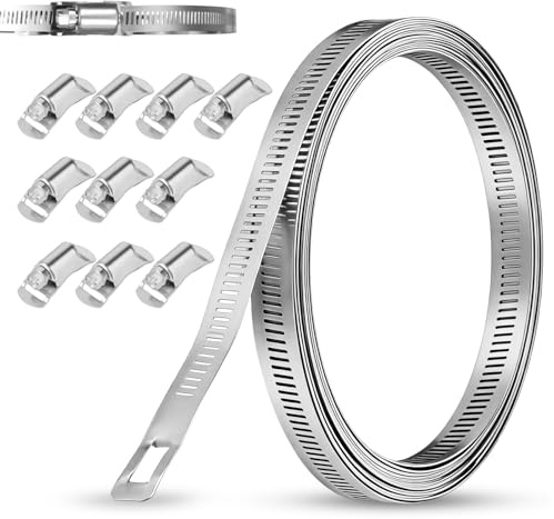 VINATO 5M Schlauchschellen Edelstahl,Rohrschellen, Rohrschelle Riemenschellen mit 10 Stück Schraube Klemmen für Schlauch, Auto, Industrie, Gartenbau, Haushalt